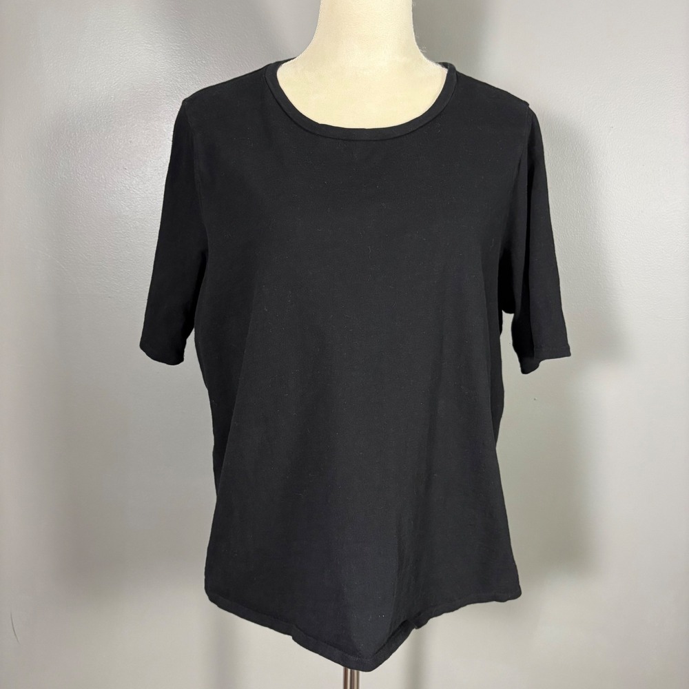 EILEEN FISHER Women's 1X Organic Cotton Tee Black Basic Boxy Comfort Everyday - Picture 2 of 9